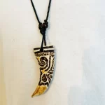 Adjustable African Beige & Black Acrylic Tooth Ethnic Tribal Necklace Jewelry - Image 2