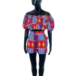 African Print Multicolored Women Halter Top & Shorts Two Piece