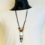 African Kenyan Black & Ivory Ethnic Tribal Mask Necklace Jewelry
