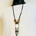 African Kenyan Black & Ivory Ethnic Tribal Mask Necklace Jewelry - Image 2