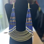 Blue & Bronze Women Native Ethnic Beaded Necklace