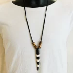 African Brown & Ivory Tooth Acrylic Ethnic Tribal Necklace Jewelry