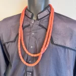 2 Necklaces African Nigerian Artificial Orange Coral Beads - Image 2
