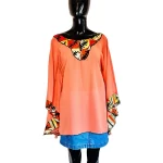 Peach Women Agbada/ Caftan Blouse w/ African Print Detail