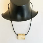 Black Beaded African Kenyan Necklace with Beige Rectangular Pendant