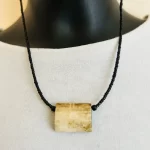 Black Beaded African Kenyan Necklace with Beige Rectangular Pendant - Image 3