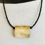 Black Beaded African Kenyan Necklace with Beige Rectangular Pendant - Image 4