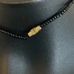 Black Beaded African Kenyan Necklace with Beige Rectangular Pendant - Image 5