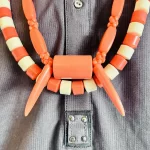 2 Necklaces & 1 Bracelet African Nigerian Artificial Orange & Beige Coral Beads - Image 2