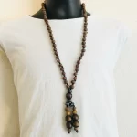 African Brown, Tribal Long Beaded Necklace ￼