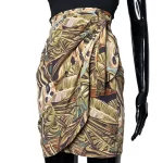 Vintage Green Leaf Prints Women Short Wrapper Skirt