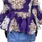 Purple African Print Shirred Butterfly Sleeve Women Blouse/Shirt ￼ - Image 5