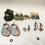 5 African Multicolored Women Beaded, Wooden, & Metal Earrings 1 Lady Pin