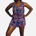 Abstract Print Women Pink, Purple & Blue Shorts Romper - Image 2