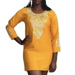 2 Piece Burnt Orange African Caftan with Gold Embroidery and Matching Head Scarf