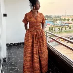 Ankara African Print Mid Shirred Orange Women Long Dress