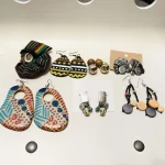 5 African Multicolored Women Beaded, Wooden, & Metal Earrings 1 Lady Pin - Image 2