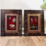 2 Vintage Wooden Brown Carved w/ 3-D African Traditional Art In Glass Home Decor